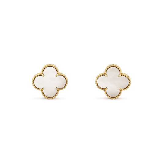 [Zalyn Jewelry ]CLOVER MEDIUM 1 MOTIFS  WHITE MOP STUD EARRINGS