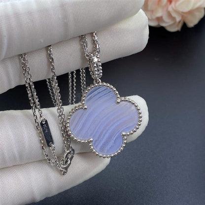 [Zalyn Jewelry ]CLOVER SILVER CHALCEDONY BIG CLOVER NECKLACE