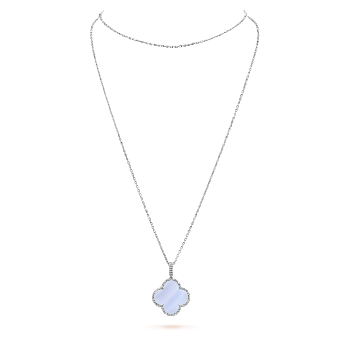 [Zalyn Jewelry ]CLOVER SILVER CHALCEDONY BIG CLOVER NECKLACE