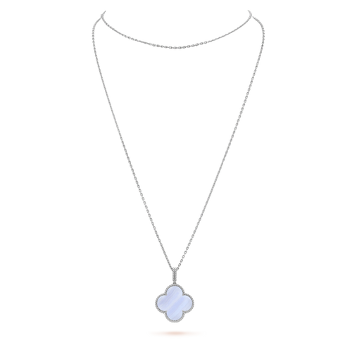 [Zalyn Jewelry ]CLOVER SILVER CHALCEDONY BIG CLOVER NECKLACE