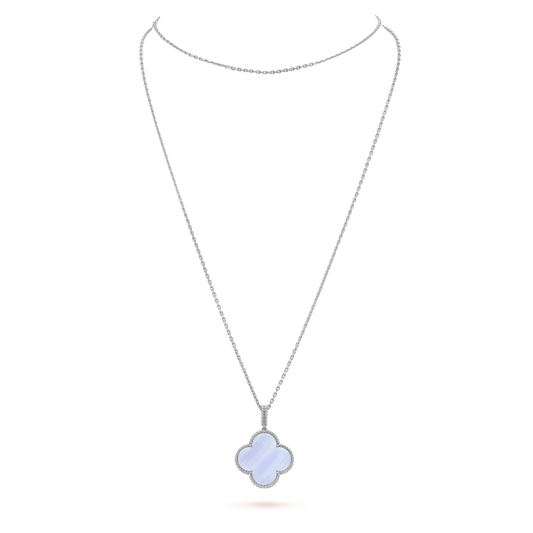 [Zalyn Jewelry ]CLOVER SILVER CHALCEDONY BIG CLOVER NECKLACE