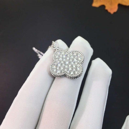 [Zalyn Jewelry ]CLOVER 25MM SILVER FULL DIAMOND BIG CLOVER NECKLACE