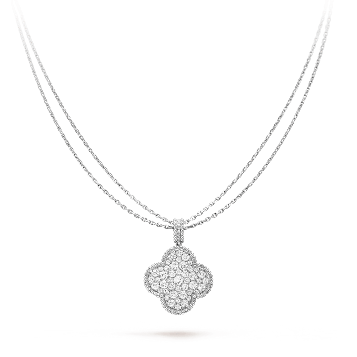 [Zalyn Jewelry ]CLOVER 25MM SILVER FULL DIAMOND BIG CLOVER NECKLACE