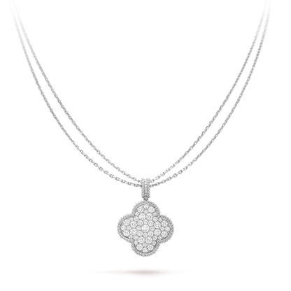[Zalyn Jewelry ]CLOVER 25MM SILVER FULL DIAMOND BIG CLOVER NECKLACE
