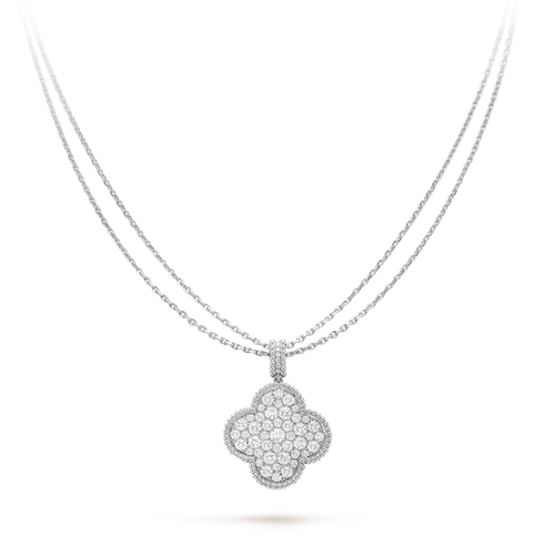 [Zalyn Jewelry ]CLOVER 25MM SILVER FULL DIAMOND BIG CLOVER NECKLACE