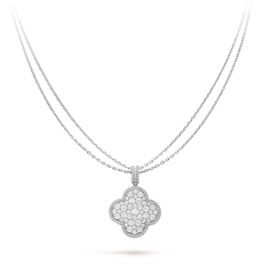 [Zalyn Jewelry ]CLOVER 25MM SILVER FULL DIAMOND BIG CLOVER NECKLACE