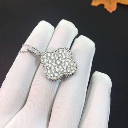 [Zalyn Jewelry ]CLOVER 25MM SILVER FULL DIAMOND BIG CLOVER NECKLACE