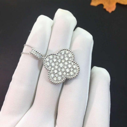 [Zalyn Jewelry ]CLOVER 25MM SILVER FULL DIAMOND BIG CLOVER NECKLACE