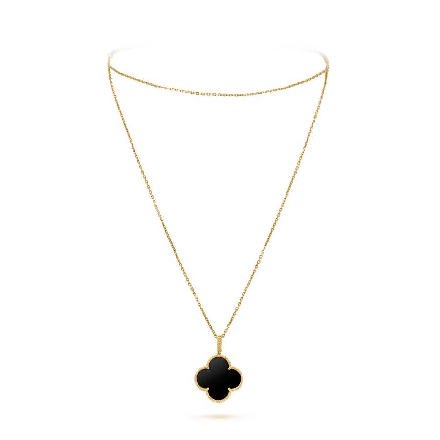 [Zalyn Jewelry ]CLOVER 25MM GOLD ONYX BIG CLOVER NECKLACE