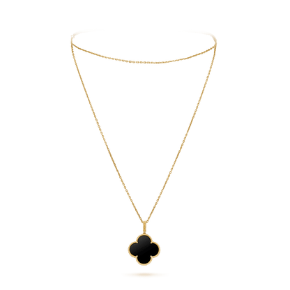 [Zalyn Jewelry ]CLOVER 25MM GOLD ONYX BIG CLOVER NECKLACE