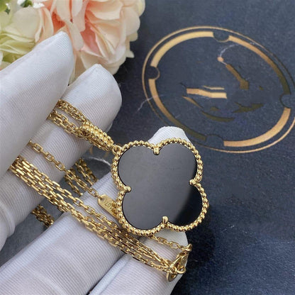 [Zalyn Jewelry ]CLOVER 25MM GOLD ONYX BIG CLOVER NECKLACE