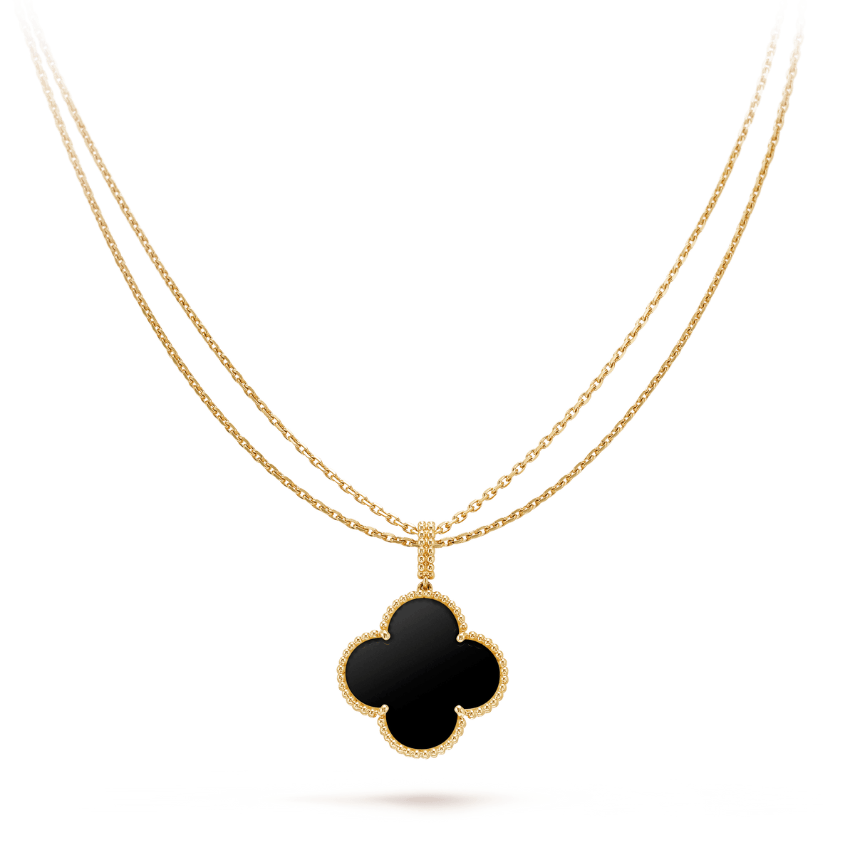 [Zalyn Jewelry ]CLOVER 25MM GOLD ONYX BIG CLOVER NECKLACE