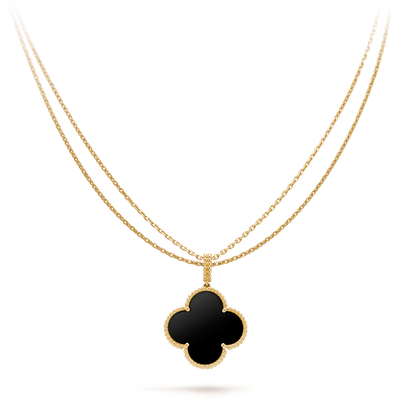 [Zalyn Jewelry ]CLOVER 25MM GOLD ONYX BIG CLOVER NECKLACE