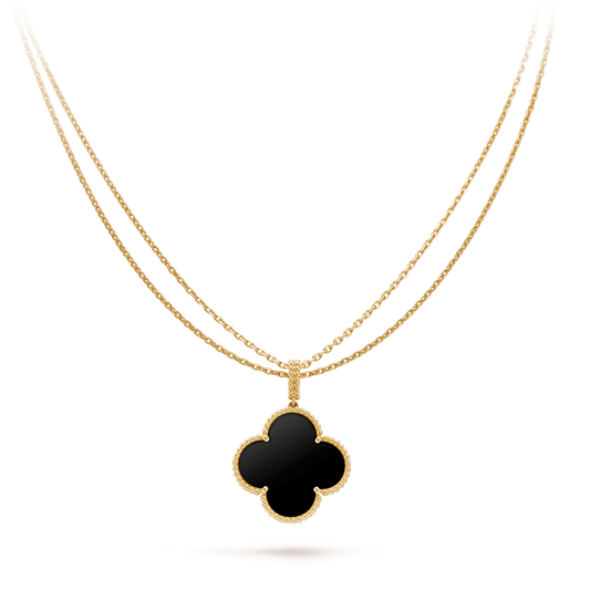 [Zalyn Jewelry ]CLOVER 25MM GOLD ONYX BIG CLOVER NECKLACE