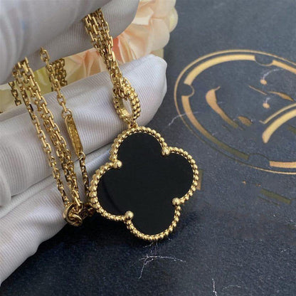 [Zalyn Jewelry ]CLOVER 25MM GOLD ONYX BIG CLOVER NECKLACE