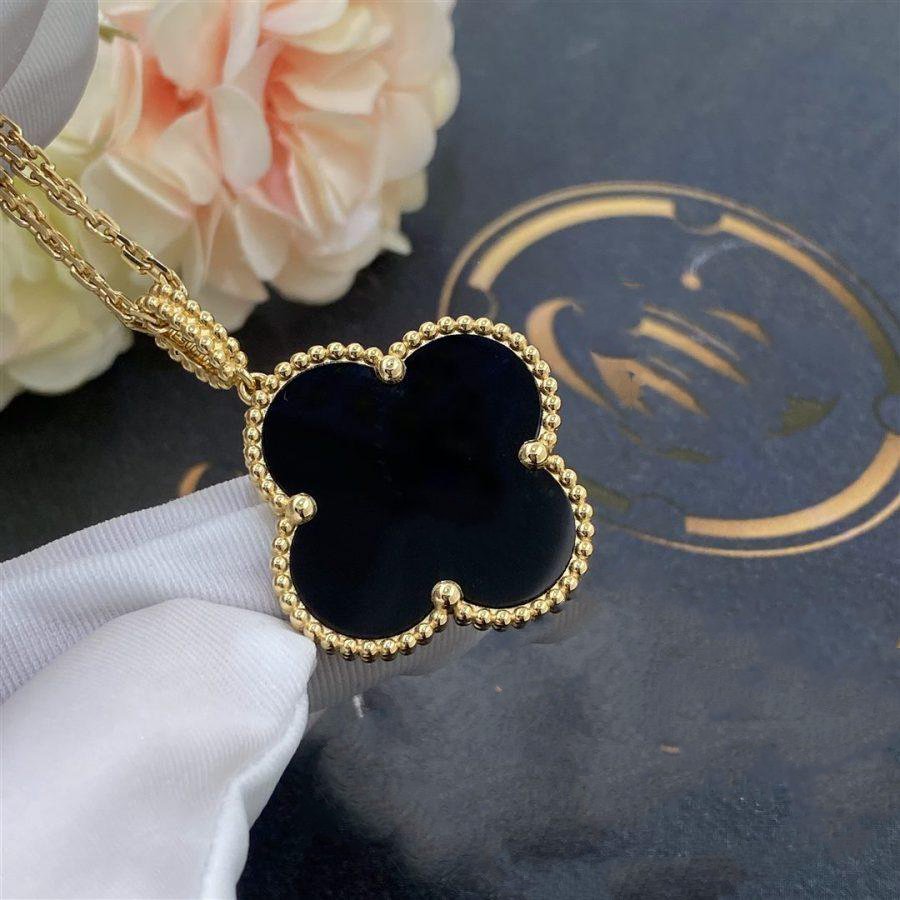 [Zalyn Jewelry ]CLOVER 25MM GOLD ONYX BIG CLOVER NECKLACE