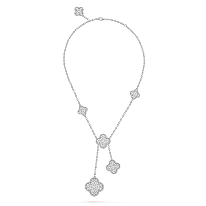 [Zalyn Jewelry ]CLOVER 5 MOTIFS SILVER DIAMONDS NECKLACE
