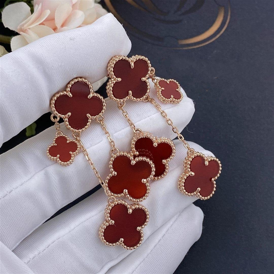 [Zalyn Jewelry ]CLOVER EARRINGS CARNELIAN 4 MOTIFS PINK GOLD
