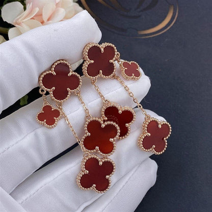 [Zalyn Jewelry ]CLOVER EARRINGS CARNELIAN 4 MOTIFS PINK GOLD