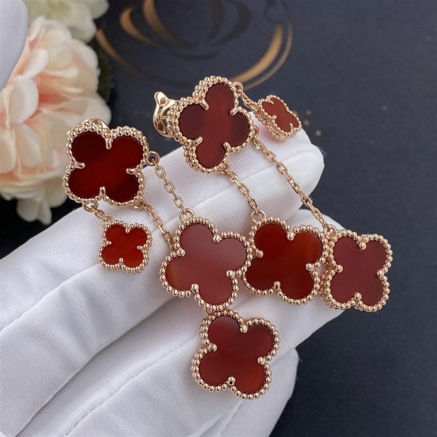 [Zalyn Jewelry ]CLOVER EARRINGS CARNELIAN 4 MOTIFS PINK GOLD
