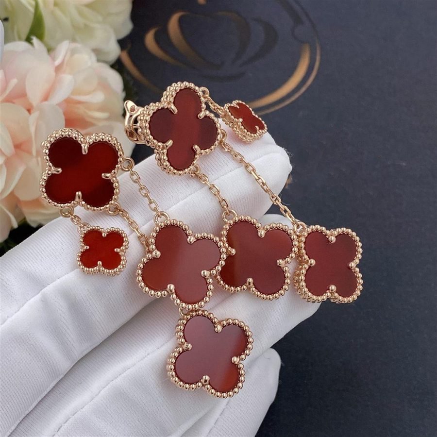 [Zalyn Jewelry ]CLOVER EARRINGS CARNELIAN 4 MOTIFS PINK GOLD