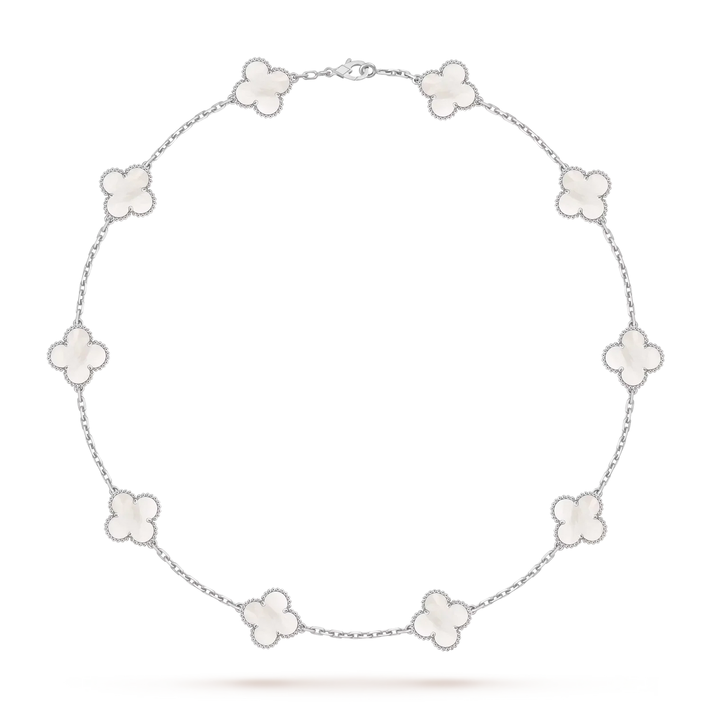 [Zalyn]CLASSIC LUCKY 10-MOTIF CLOVER NECKLACE WHITE GOLD COLLECTION