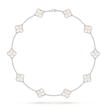 [Zalyn]CLASSIC LUCKY 10-MOTIF CLOVER NECKLACE WHITE GOLD COLLECTION
