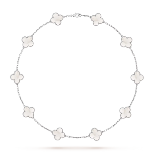 [Zalyn]CLASSIC LUCKY 10-MOTIF CLOVER NECKLACE WHITE GOLD COLLECTION