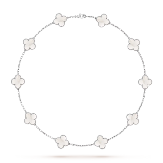 [Zalyn]CLASSIC LUCKY 10-MOTIF CLOVER NECKLACE WHITE GOLD COLLECTION