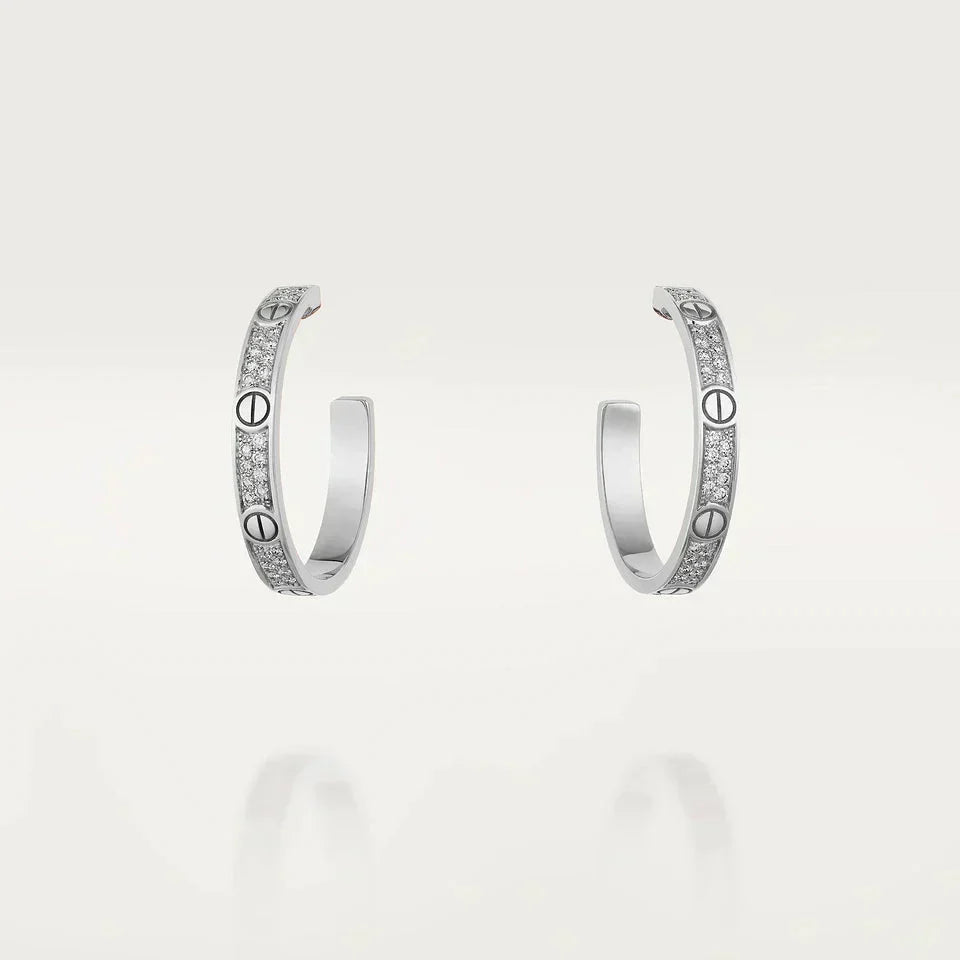 [Zalyn Jewelry ]LOVE DIAMOND SILVER HOOP EARRINGS