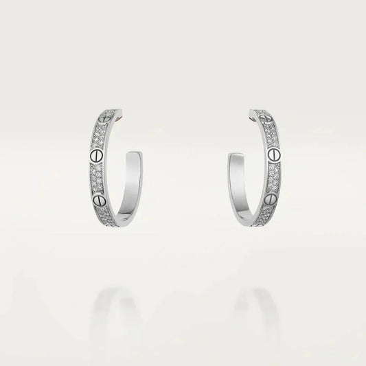 [Zalyn Jewelry ]LOVE DIAMOND SILVER HOOP EARRINGS