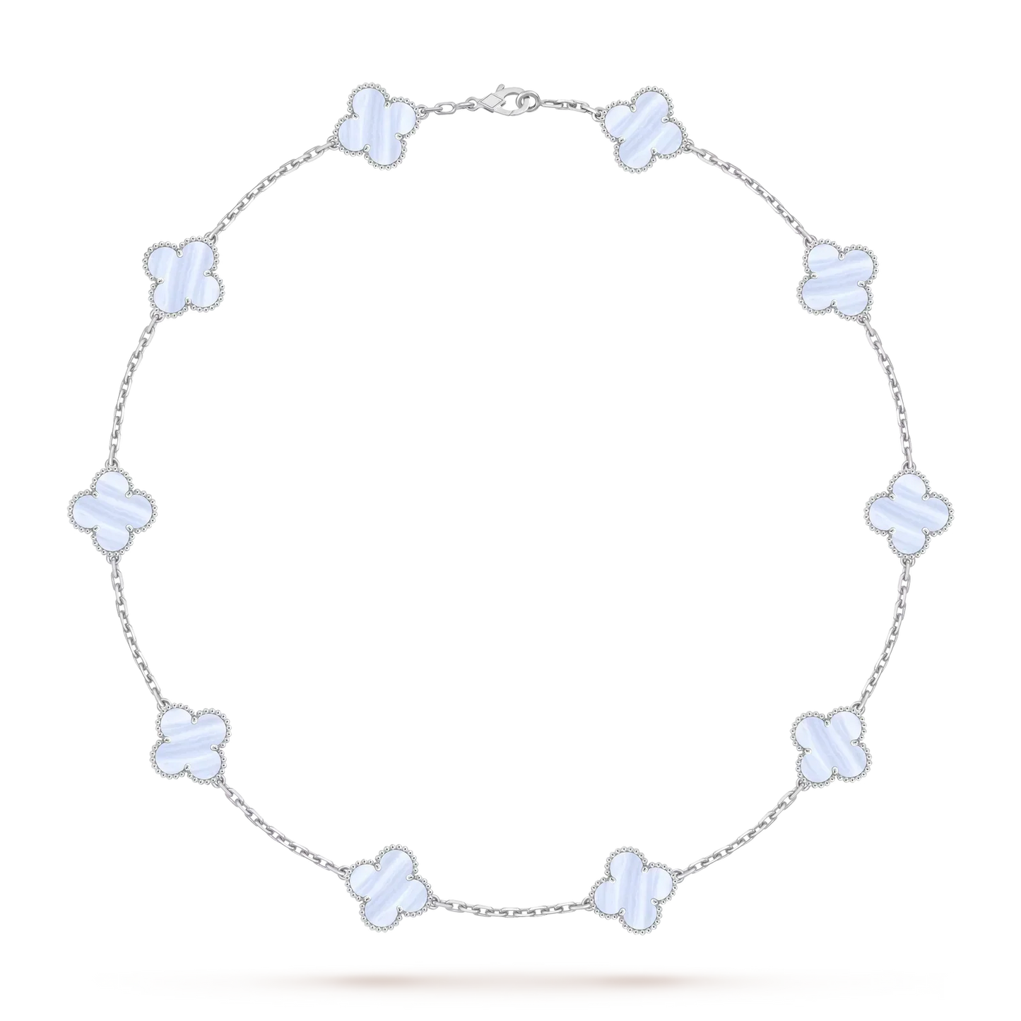 [Zalyn]CLASSIC LUCKY 10-MOTIF CLOVER NECKLACE WHITE GOLD COLLECTION