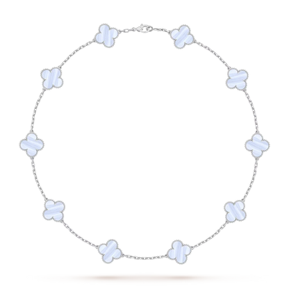 [Zalyn]CLASSIC LUCKY 10-MOTIF CLOVER NECKLACE WHITE GOLD COLLECTION