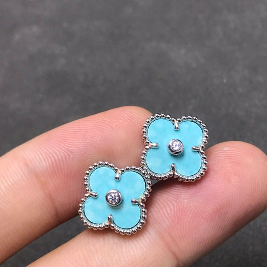 [Zalyn Jewelry ]CLOVER 1 DIAMOND BLUE SKY SILVER EARRINGS