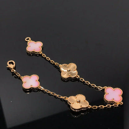 [Zalyn]LUCKY CLOVER 5-MOTIF BRACELET - PINK MOTHER-OF-PEARL COLLECTION