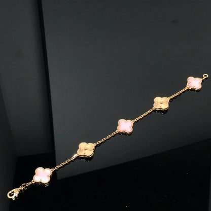 [Zalyn]LUCKY CLOVER 5-MOTIF BRACELET - PINK MOTHER-OF-PEARL COLLECTION