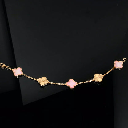 [Zalyn]LUCKY CLOVER 5-MOTIF BRACELET - PINK MOTHER-OF-PEARL COLLECTION