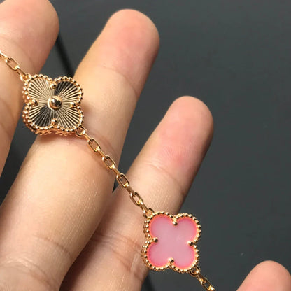 [Zalyn]LUCKY CLOVER 5-MOTIF BRACELET - PINK MOTHER-OF-PEARL COLLECTION