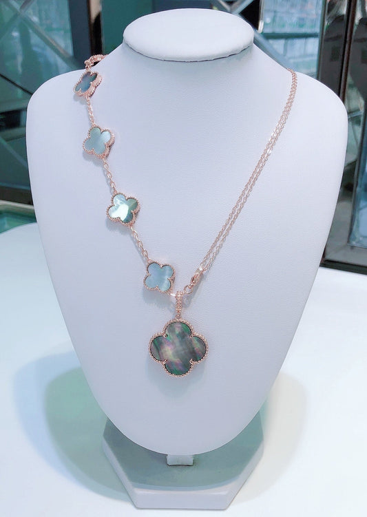 [Zalyn Jewelry ]COMBINED BRACELET 5 MOTIFS AND NECKLACE DARK MOP ROSE GOLD