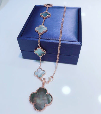[Zalyn Jewelry ]COMBINED BRACELET 5 MOTIFS AND NECKLACE DARK MOP ROSE GOLD