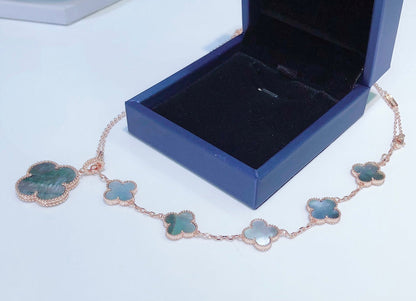 [Zalyn Jewelry ]COMBINED BRACELET 5 MOTIFS AND NECKLACE DARK MOP ROSE GOLD
