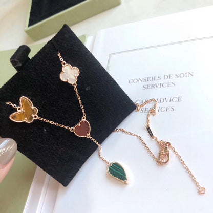 [Zalyn Jewelry ]LUCKY SPRING 4 MOTIFS ROSE GOLD NECKLACE