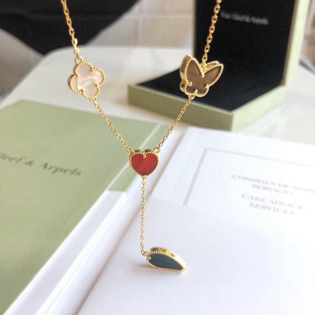[Zalyn Jewelry ]LUCKY SPRING 4 MOTIFS ROSE GOLD NECKLACE