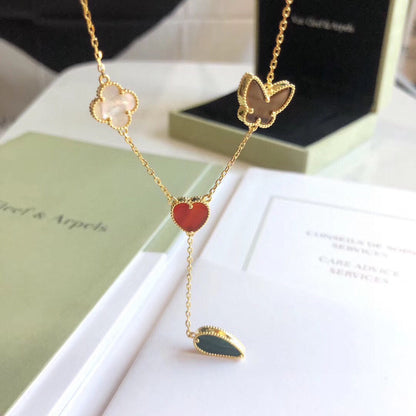 [Zalyn Jewelry ]LUCKY SPRING 4 MOTIFS ROSE GOLD NECKLACE