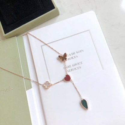[Zalyn Jewelry ]LUCKY SPRING 4 MOTIFS ROSE GOLD NECKLACE