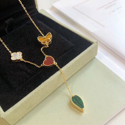 [Zalyn Jewelry ]LUCKY SPRING 4 MOTIFS ROSE GOLD NECKLACE