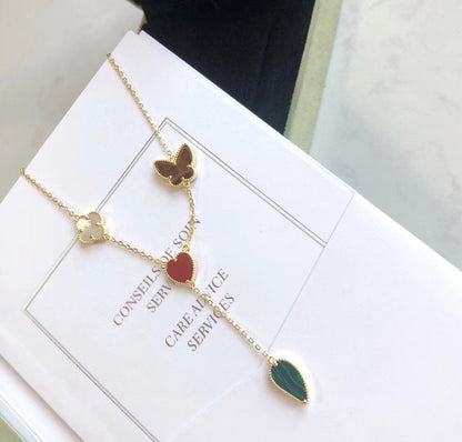 [Zalyn Jewelry ]LUCKY SPRING 4 MOTIFS ROSE GOLD NECKLACE