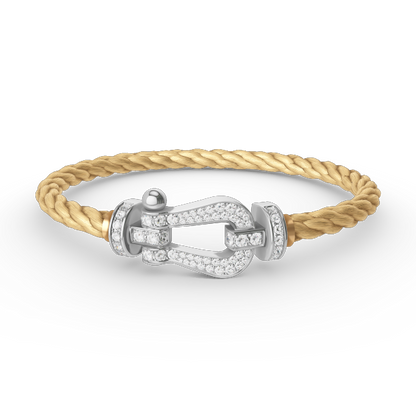 [Zalyn]FORCE LARGE HORSESHOE FULL DIAMOND BRACELET - WHITE GOLD