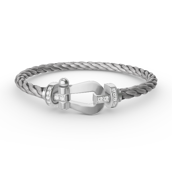 [Zalyn]FORCE LARGE HORSESHOE HALF DIAMOND BRACELET - WHITE GOLD