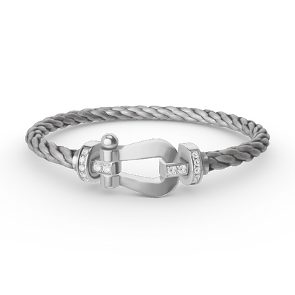 [Zalyn]FORCE LARGE HORSESHOE HALF DIAMOND BRACELET - WHITE GOLD
